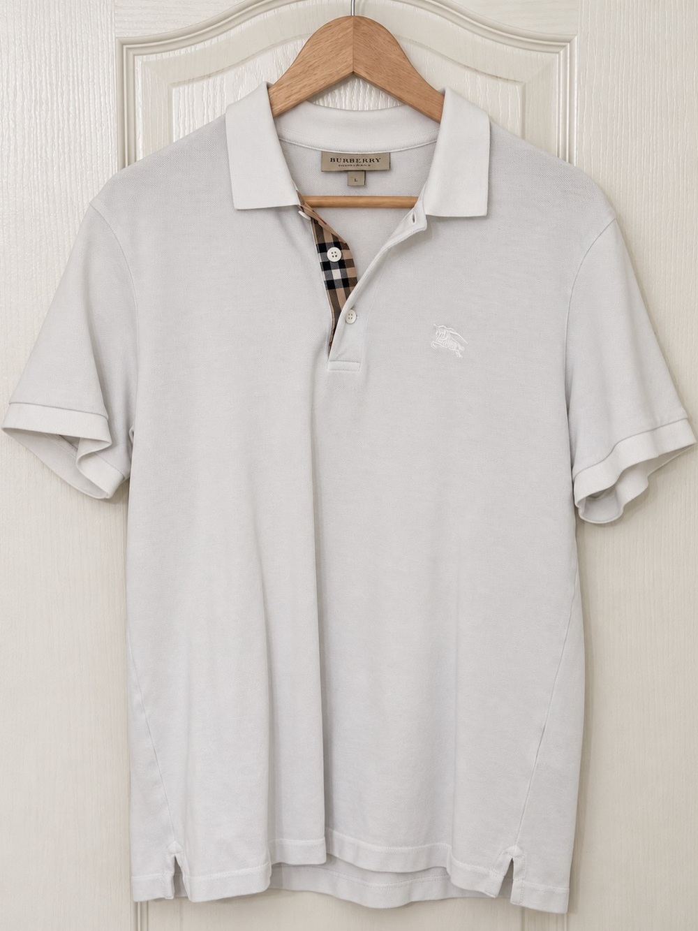 Burberry Eddie Check Placket Polo Shirt White Men Large